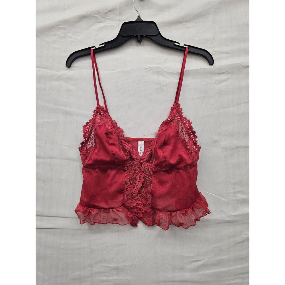 Auden Berry Red Lace Trim Cami and Ruffled Shorts Lingerie Set Medium 879ZY7